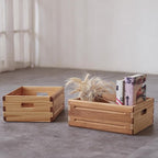 4 Pack Wooden Storage Bins of 16"x12"x6.25".Durable Open Solid Wood Box w/ Handles.Farmhouse Container Shelf Baskets. Multipurpose Home Décor Organizer Crates for Display,Pantry,Book,CD