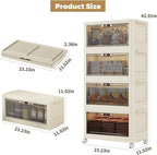 4 Tier - 48QT Storage Bins with Lids, Collapsible Storage Bins with Doors and Wheels, Plastic Storage Cabinet for Easy Storage and Organization for Living Room, Office