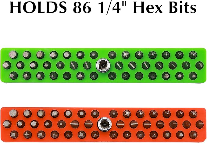 EMENTOL 2PCS 1/4" Magnetic Bits Holder Set - Orange and Green, 86PCS Hole, Bit Organizer with Strong Magnetic, Magnetic Bits Organizer, 2 Pieces
