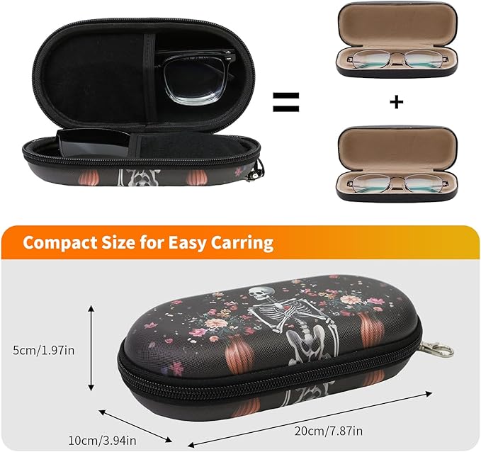 Double Eyeglasses Case, Hard Shell Dual Sunglasses Organizer with Zipper Clip Travel Glasses Storage for Women Men