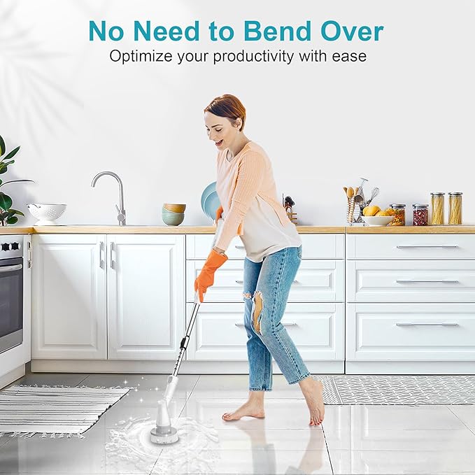 Ultrean Spin Brush, Cordless Electric Spin Scrubber with 4 Replaceable Brush Heads Adjustable Extension Handle, 2 Speed Shower Scrubber for Cleaning Bathroom, Tile, Floor, Tub