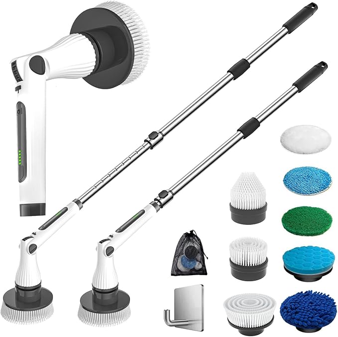 MGLSDeet Electric Spin Scrubber with 8 Replaceable Brush Heads Rechargeable Cleaning Brush, Cordless Power Scrubber, Electric Scrubber for Cleaning Bathroom, Bathtub, Tile