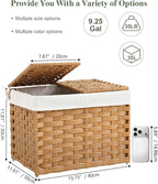Storage Basket with Lid Woven Wicker Baskets with 2 Separate Lid, 9.2 Gallon (35 L) Wicker Storage Bins with Handles, Foldable and 2 Removable Liner Bags for Bedroom, Laundry Room Natural