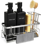 GMISUN Dish Soap Dispenser for Kitchen, 12 fl oz Matte Black Kitchen Soap Dispenser with Silver Sponge Holder, Customized Removable Soap Dispensers Set, Modern Hand and Dish Soap Dispensers Set