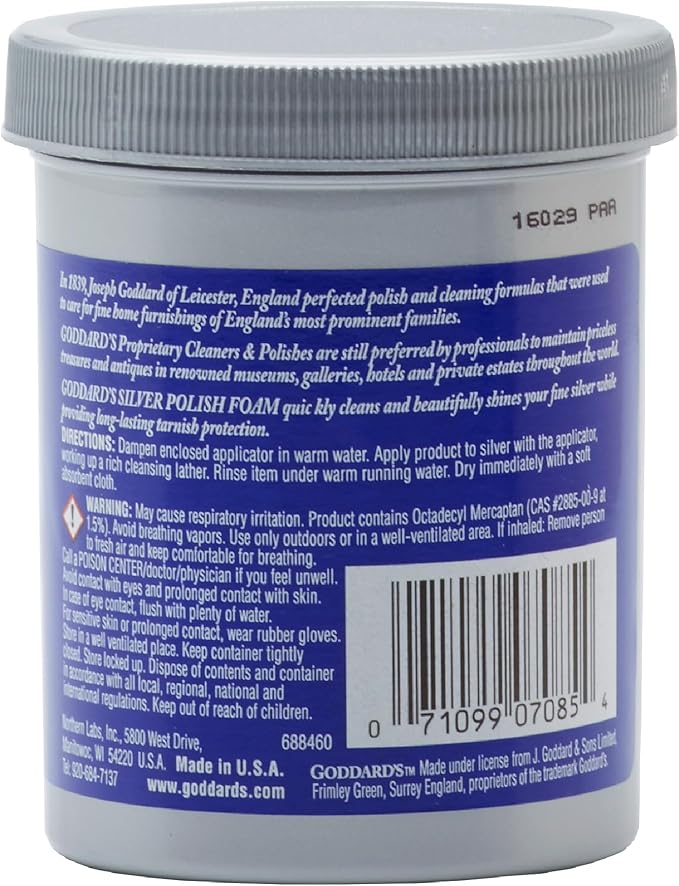 Goddard’s Silver Polish Foam, Silver Jewelry Cleaner for Antiques, Accessories, Ornaments, Silver Cleaner, Silverware Protection, Tarnish Remover for Sterling Silver Jewelry, Sponge Applicator, 6 oz