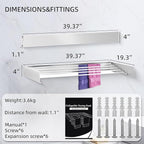 Laundry Drying Rack Collapsible, Wall Mounted Clothes Drying Rack. 39.37" Wide, 19.3 Linear Ft, 5 Aluminum Rods, with Wall Template, Screwdriver Bit (White 40')