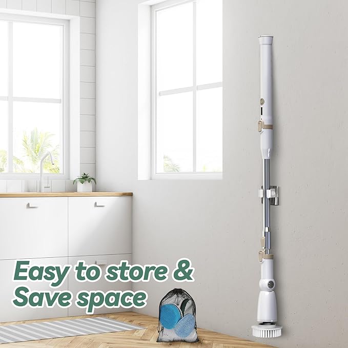 DIAFIELD Electric Spin Scrubber, Cordless Cleaning Brush with 8 Replaceable Brush Heads and Detachable & Adjustable Extension Handle, Dual Speed Shower Scrubber for Cleaning Shower, Tile, Wall, Floor