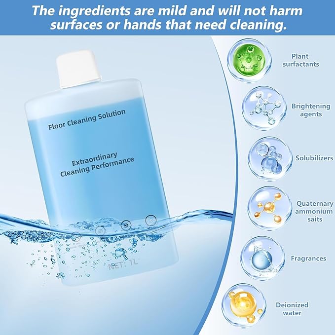 Cleaner Solution for Roborock Cleaning Solution Residue & Streak Free, Compatible with Roborock Robot Vacuum with Mopping and Wet & Dry Floor Cleaner Solution Pet Safe for Hardwood 1L, 33.8 Fl. OZ