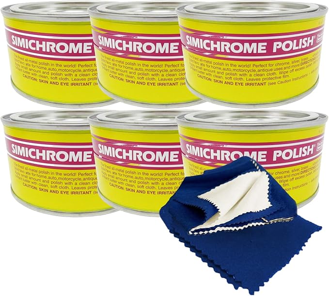 Simichrome All Metal Polish Can with Polishing Cloth Chrome and Metal polishing 250g (6-Pack with 1 Cloth)