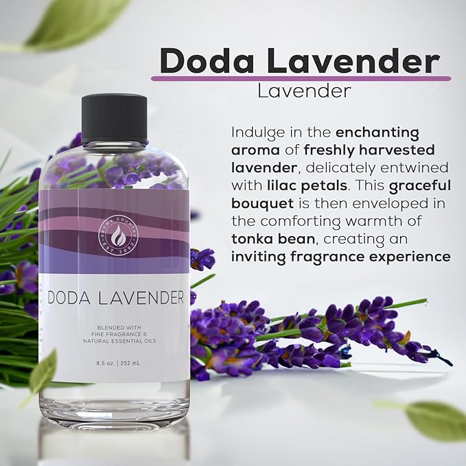 Aroma Country Doda Lavender Diffuser Oil - Luxury Essential Oils for Diffuser Refill & Air Freshener Room Spray - Long-Lasting & Natural Home Fragrance, Lavender Scented Oil for Diffusers (8.5 Fl. oz)