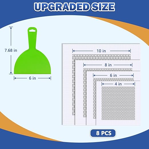 Dry Wall Repair Kit Upgraded Size, 8 Pcs 10/8/6/4-inch self-Adhesive Aluminum Drywall Patches, accompanied by a Dedicated Large Trowel, Suitable for Repairing Large Holes in Drywall.