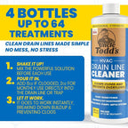 Uncle Todd's HVAC Drain Line Cleaner – 4pk of 32oz Bottles: Bleach-Free, Fast-Acting, Long-Lasting AC Drain Line Solution for Tough Clogs & Buildup