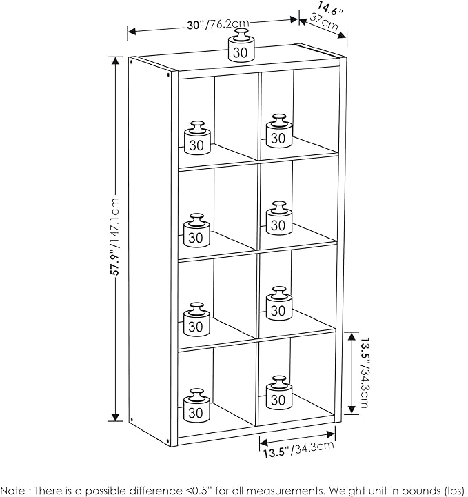 Furinno Cubicle Open Back Decorative Cube Storage Organizer, 8-Cube, Black Dark Oak
