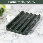 2PCS Koville Indian Natural Green Marble Soap Dish for Shower, Stone Soap Tray for Bathroom, Marble Bar Soap Holder for Sink, Stripe Grooves Soap Saver Sponge Holder
