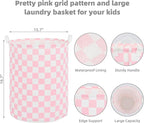 Large Foldable Laundry Basket Organizer Holder portable tall collapsible laundry hamper nusery Storage Basket Bin with Handles (Waterproof Lining, Pink Racing Flag)