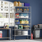 FDW 45"L×18"W×82"H Wire Shelving Unit Storage Cart Metal Shelf Rolling Utility Cart 2100Lbs Capacity with 6 Tier Casters Adjustable Layer Rack Strong Steel for Restaurant Garage Pantry Kitchen,Chrome