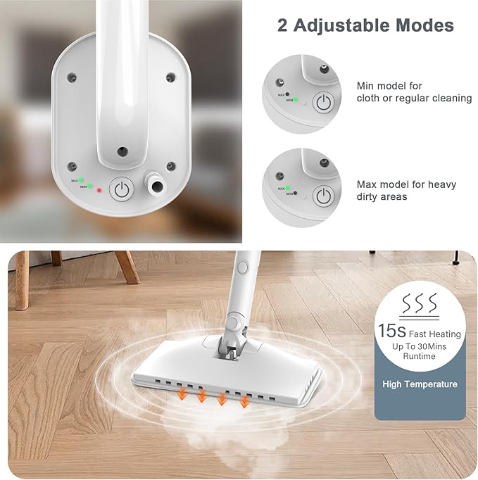 Steam Cleaner, 6 in1 Rotated Steam Mop Cleaner with 2 Modes, 2 Microfiber Pads, 400ML Removable Tank, 23FT Power Cable, Detachable Steam Mops for Floor, Laminate Floor, Tiles Cleaning (White)