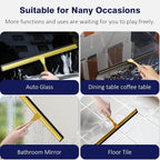 TOOVEM 14 Inch Shower Squeegee for Glass Doors, Window, Bathroom, Car Windshield, Shower Cleaning Tools with S Hook, Square Sticky Hook (Gold)