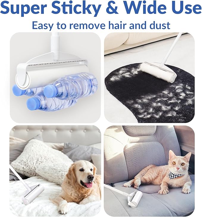Large Lint Rollers for Carpet, Sticky Rollers for Floor DELOMO 9.45 in with 3 Extendable Handle, Long Handle Sticky Mop for Cleaning Carpets, Cars, Clothing, and Pet Hair