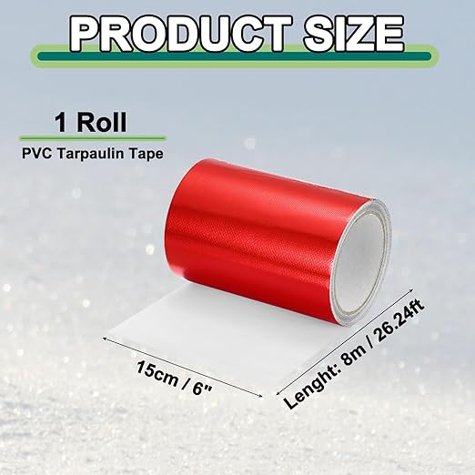 PATIKIL Awning Repair Tape 8m x 15cm Waterproof Canvas Tape High Adhesive Tear Repair Patch Kit for PVC Tarpaulin Tent Awning Fabric RV Sail Boat Cover, Red (6" x26.24ft)