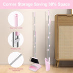 Broom and Dustpan Set House Brooms for Sweeping Indoor Collapsible Broom and Dust Pan Combo for Home Office Kitchen Lobby Floor Pet Hair (Pink)