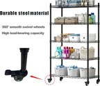 5 Shelf Storage Rack Adjustable Organizer with Wheels Metal Heavy Duty Standing Shelf Units for Terrace Garage Kitchen Bathroom Black 29.53” L x 13.78” W x 63.86” H (Black, 5 Shelf with Wheel)