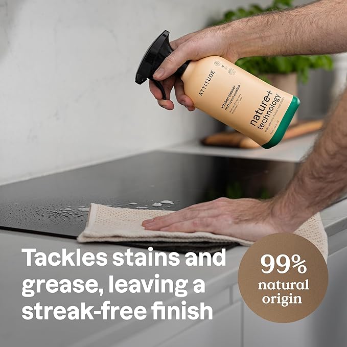 ATTITUDE Kitchen Cleaner Spray, Natural Origin Ingredients, EWG Verified, Cleans and Degreases, Streak-Less, Lavender & Rosemary, 26 Fl Oz