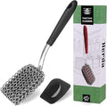 Cast Iron Scrubber Brush with Handle Cast Iron Cleaner Chainmail Scrubber + Pan Scraper, 316 Chain Maille to Clean Pan Pot Skillet Grill Griddle Metal Scrub Wok Scrub Carbon Dutch Oven Carbon Cleaning