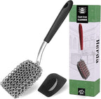 Cast Iron Scrubber Brush with Handle Cast Iron Cleaner Chainmail Scrubber + Pan Scraper, 316 Chain Maille to Clean Pan Pot Skillet Grill Griddle Metal Scrub Wok Scrub Carbon Dutch Oven Carbon Cleaning