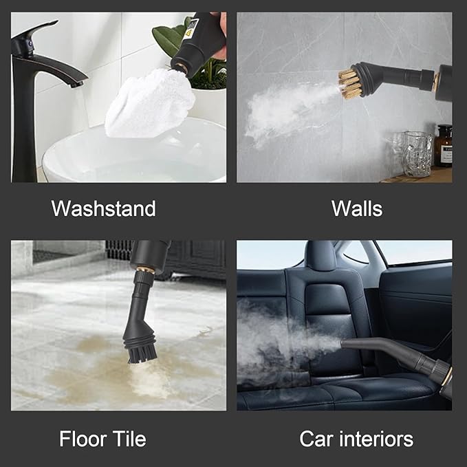White Steam Cleaner 1200ML 2500W High Temperature Pressure Handheld Steam Cleaning Machine with Brush Heads and Gloves 7 in 1 for Car Floor Kitchen Bathroom Window Furniture