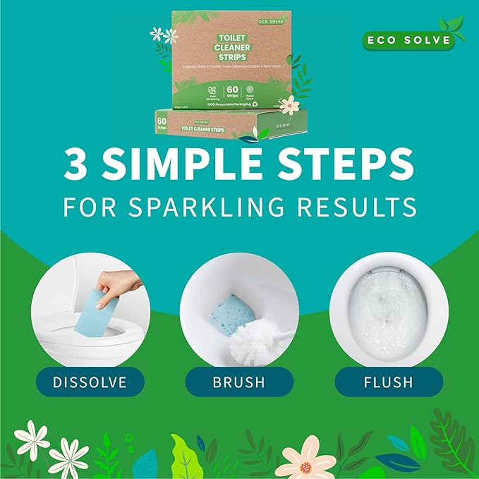Natural Toilet Bowl Cleaner Strips, Eco-friendly, Non-toxic, Septic Safe, Removes Odors & Stains, Plastic-free, Natural Toilet Bowl Cleaner for Quick and Easy Cleaning, Toilet Fresheners (60 count)