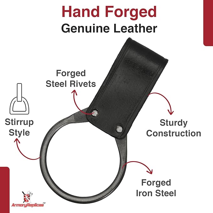 Armory Replicas - Ring Leather Universal O-Ring Medieval Style Axe Holder Belt Frog - Hand Crafted Genuine Leather Costume Weapon Holster Holder