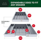 Luxury Bamboo Kitchen Drawer Organizer - Silverware Organizer - Utensil Holder and Cutlery Tray with Grooved Drawer Dividers for Flatware and Kitchen Utensils (9 Slot, Gray)