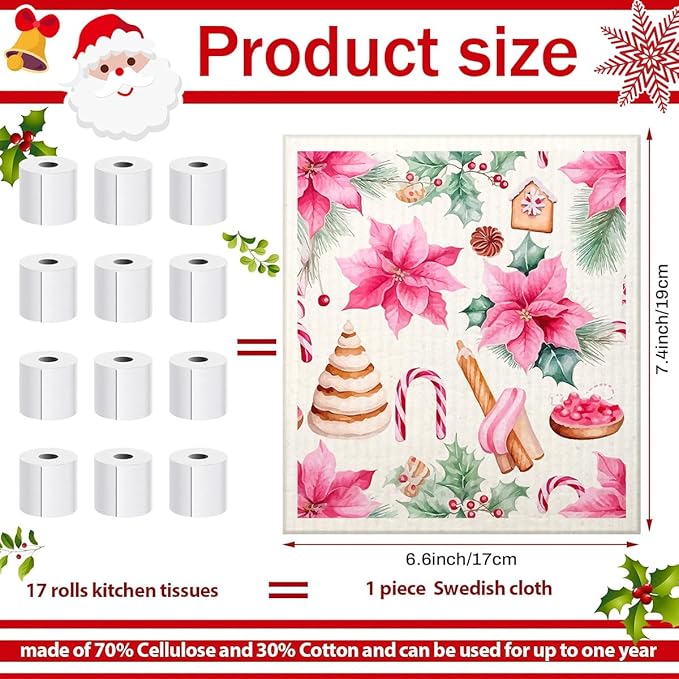 6 Pack Swedish Dishcloths for Kitchen |Watercolor Dish Towels | Reusable Paper Towels Washable | Non-Scratch Cellulose Sponge Cloths | No Odor, Biodegradable, Swedish Cloths, Pink Flower