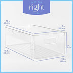 Plastic Food Storage 2 Pack Clear Container Bin with Handles for Organizing Kitchen, Pantry, Refrigerator, Freezer, Pantry, Cabinet, Closet, Bathroom. 16”x8”x5”