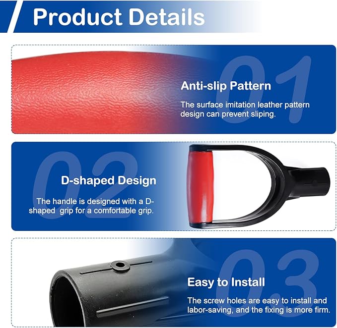 MroMax Shovel D Grip Handle, 1-1/4" Inner Diameter 32mm PVC Spade Snow Shovel Replacement Handle Garden Accessories for Digging Raking Tool Red-Black