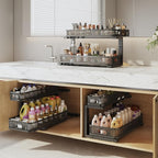 2 Pack 21.3IN-Depth Under Sink Organizer with Smooth Cylindrical Rail,2-Tier Pull Out Multi-Purpose Cabinet Storage for Bathroom&Kitchen,Height Adjustable,Rust-Resistant Coating-Black