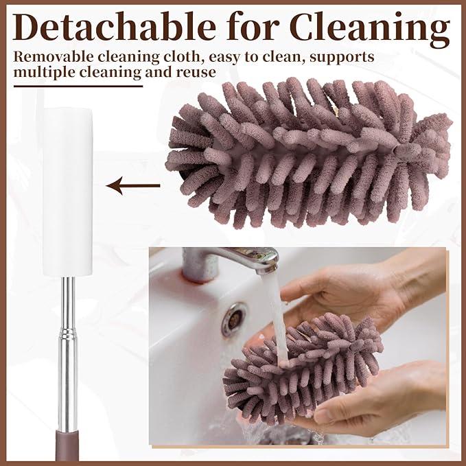 2 PCS Car Interior Duster with Extension Pole, Microfiber Car Dusters with Bendable Head, Cars Duster Exterior&Interior Scratch Free, for Cleaning of Vehicle Details, Offices, Window, Furniture(Brown)