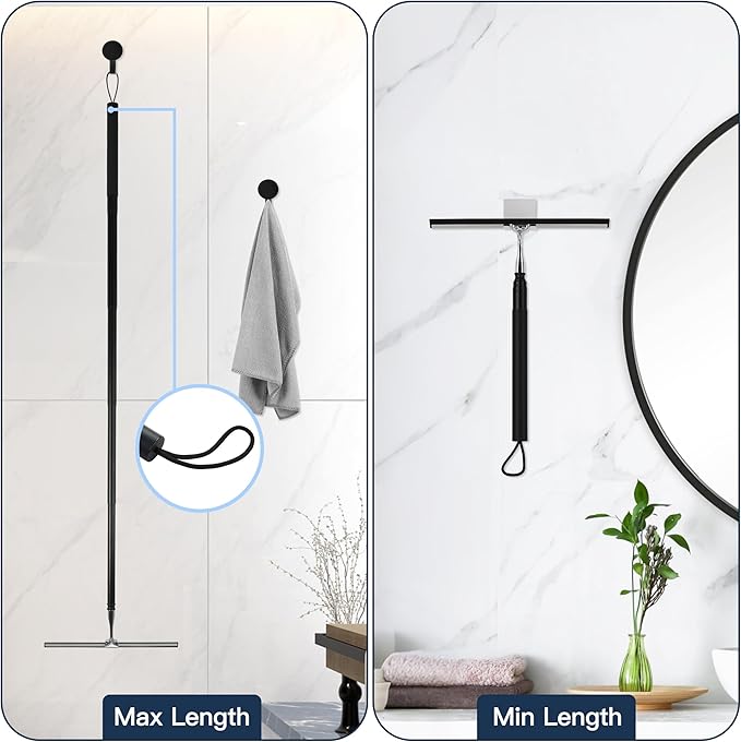 12-51’’ Telescopic Window Squeegee for Home, 2 in 1 Window Cleaning Squeegee Kit, Shower Squeegee for Glass Doors, Outdoor extendable Window Cleaner Tool for Floor Tile Wall Car Windshield