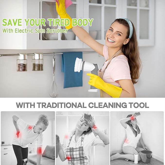 DAESUNG Electric Spin Scrubber, New Electric Bathroom Brush with 6 Replaceable Heads, Power Scrubber with LED Display, Electric Scrubbers for Cleaning Shower, Tile, Grout, Sink