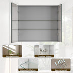 Bathroom Medicine Cabinet Mirror with Storage, 36 Inch x 26 Inch Silver Medicine Cabinet with Double Door & Adjustable Shelves for Vanity, Aluminum Surface, Wall-Mount or Recessed