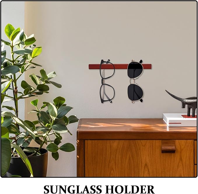 FUOYLOO Eyeglass Display Wall Mount, Wall Sunglasses Holder Organizer for Multiple Glasses, Eyewear Glasses Rack Stand Shelf, Space Saving, Coffee