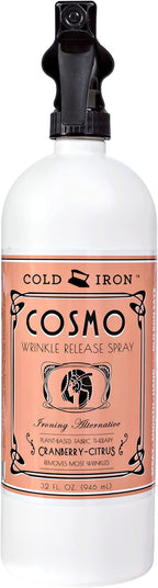 Cold Iron Wrinkle Release Spray 32 fl oz. Cranberry-Citrus. Plant Based Ironing Alternative. Fast, Easy to Use. Spray, Smooth, Hang. Award Winning Formula to Save You Time