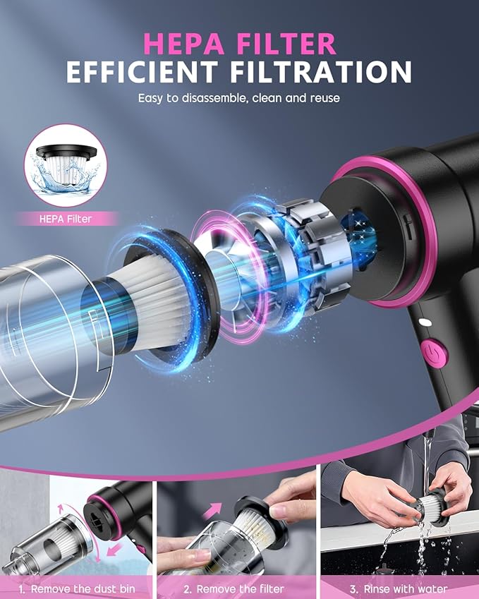 CODN Handheld Car Vacuum Portable Cordless 12000PA, 2 in 1 Handheld Vacuum Cleaner and Air Duster with Multi-Nozzles and LED Light, Mini Hand Held Vacuum Rechargeable for Home, Car, Office, Pet Hair