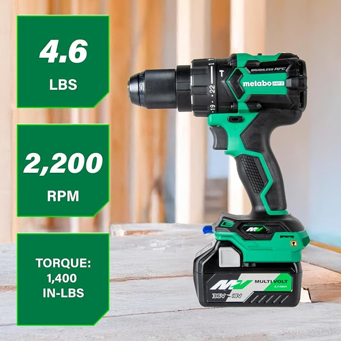Metabo HPT 36V MultiVolt™ Cordless Brushless 1/2" Hammer Drill Kit, Power Drill Kit with Lithium-Ion Metabo Batteries , Case and Charger, Compact Lightweight Power Tool, DV36DC