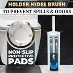 Stainless Steel Toilet Brush and Holder Set White - Long Handle Toilet Bowl Cleaner Brush and Holder - Removable Inner Liner, Shiny Design, Splash Protection & Dense Bristles for Bathroom Cleaning