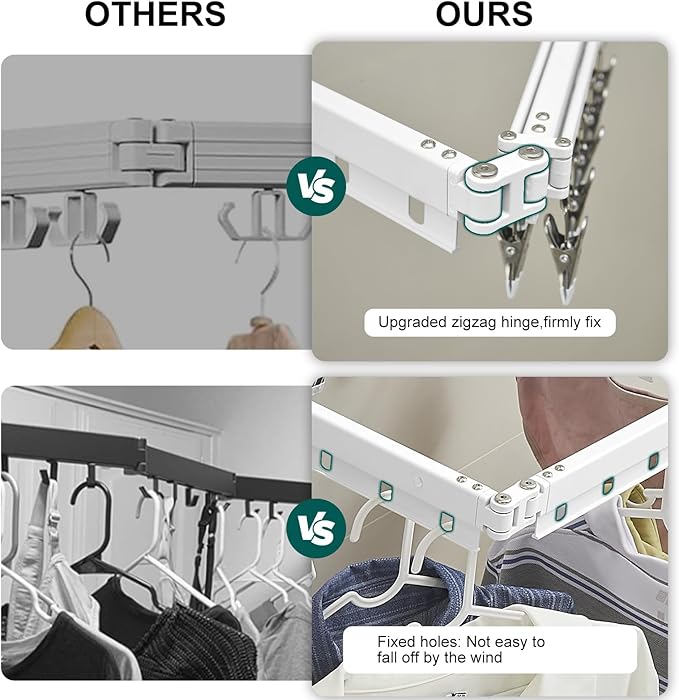 Hoimpro White 51" Clothes Drying Rack Retractable Foldable Wall Mounted, Tri-Fold Space Saving Collapsible for Hanging Clothing Coat, Ideal for Patio, Laundry Room Organization and Storage, Bathroom