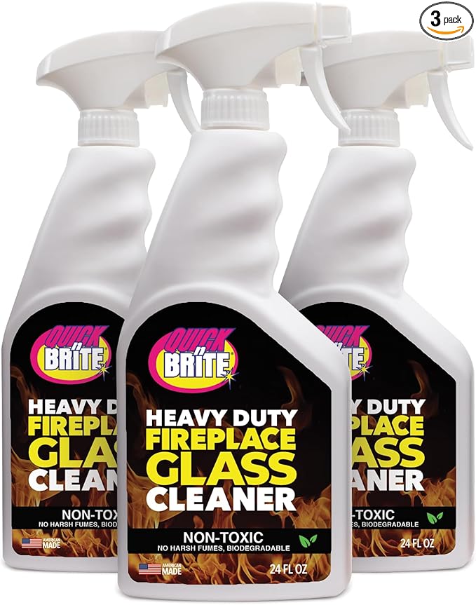 Quick N Brite Fireplace Glass Cleaner 24oz, Nonabrasive Cleaning Spray for Fireplace Glass, Oven Glass, Glass Cooktops, Ceramic-Glass, Microwave Glass (Pack of 3)