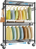 VIPEK R2X Expandable Portable Closet with Lockable Wheels, 600lbs Capacity Heavy Duty Rolling Clothes Rack w/Adjustable Shelves & Hanger Rod (2' to 3'5"), Metal Clothing Rack for Small Spaces (Black)