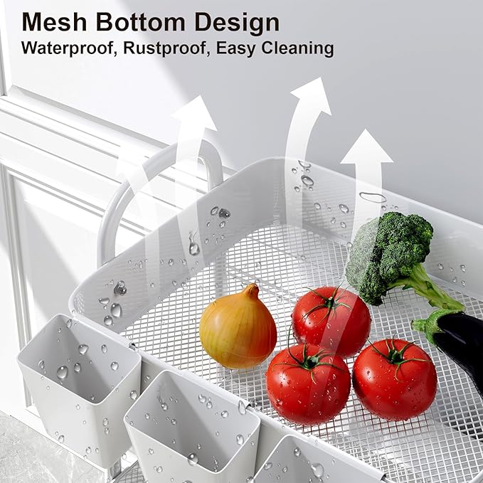 3 Tier Heavy Duty White Metal Rolling Cart with Lockable Wheels, Three Tier Roller Book Snack Cart, Utility Storage Organizer Carts for Kitchen, Bathroom, Garage, Baby Diaper, Craft, Art, Teacher